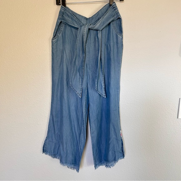 Billy T Chambray Soft Wide-Leg Crop Pants with Tie Waist  | Size Medium | Fringe - Picture 11 of 11